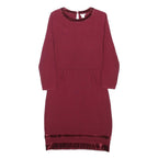 MONSOON Womens Maroon Day Cotton Blend Plain Long Sleeve Knee Length UK 10 Dress
