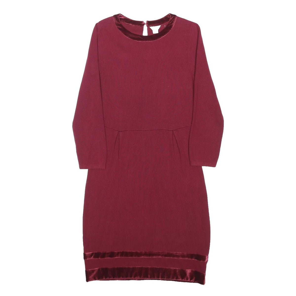 MONSOON Womens Maroon Day Cotton Blend Plain Long Sleeve Knee Length UK 10 Dress