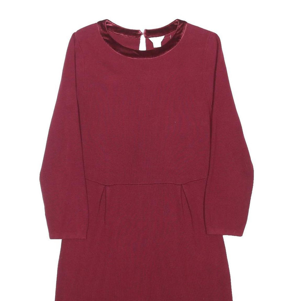 MONSOON Womens Maroon Day Cotton Blend Plain Long Sleeve Knee Length UK 10 Dress