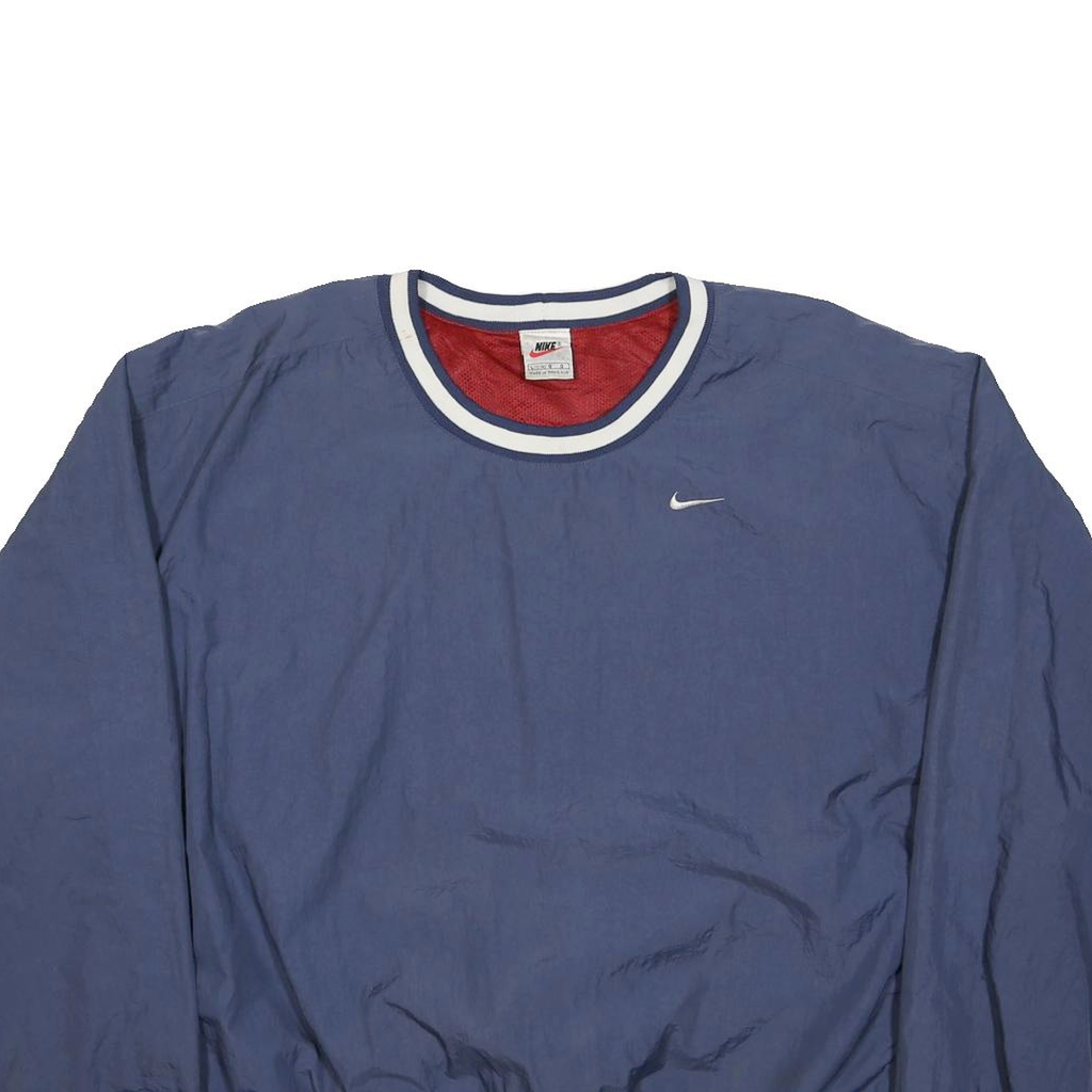 NIKE Mens Blue Nylon Pullover L Crew Neck Plain Casual Sportswear Jacket
