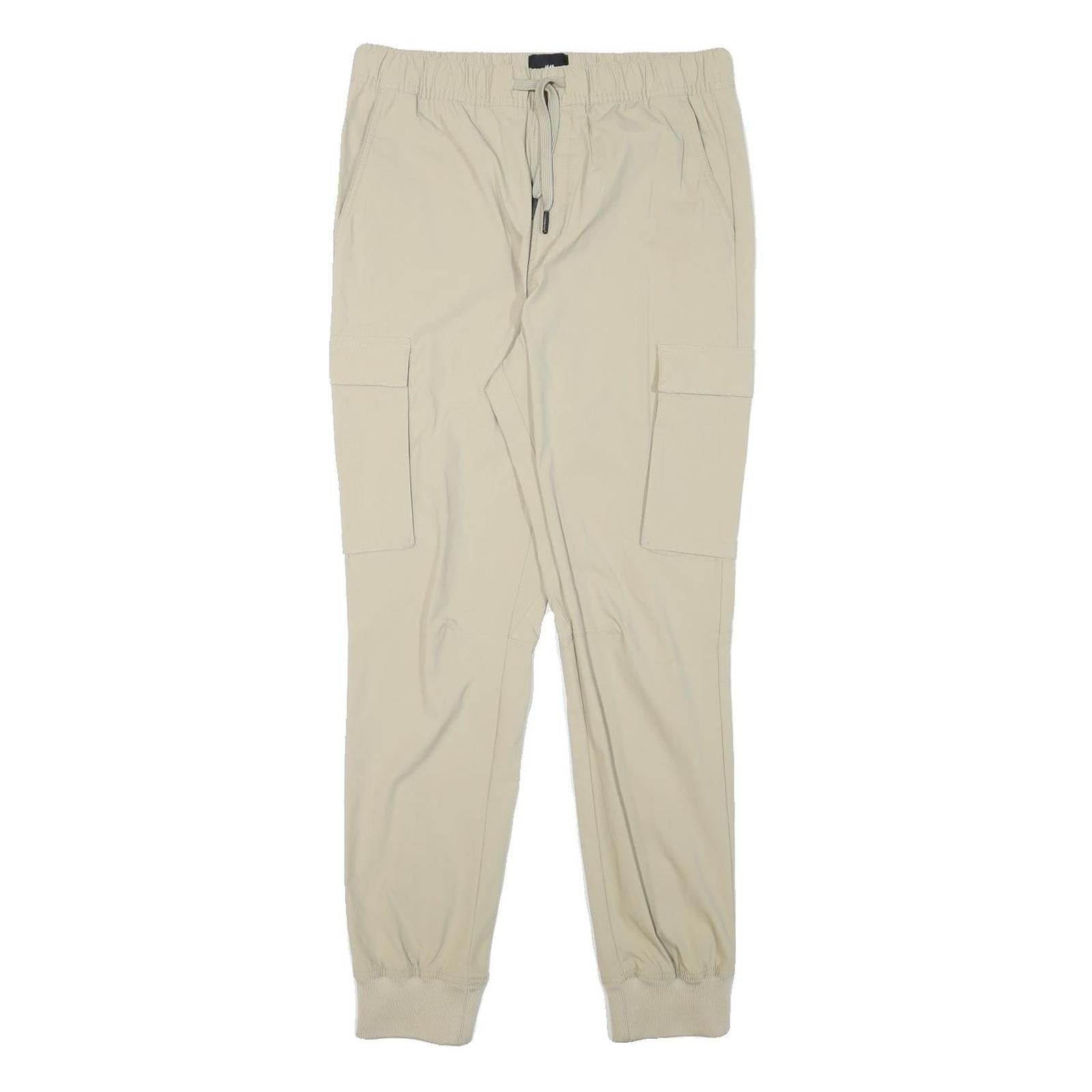 H&M Womens Polyester Blend Beige Slim Cargo Trousers Drawstring W28 L29