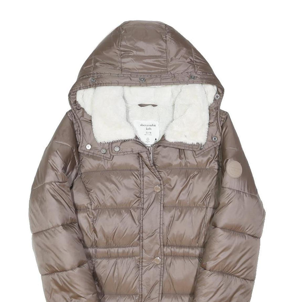 ABERCROMBIE & FITCH Girls Brown Puffer Jacket 13-14Y Polyester Blend Insulated