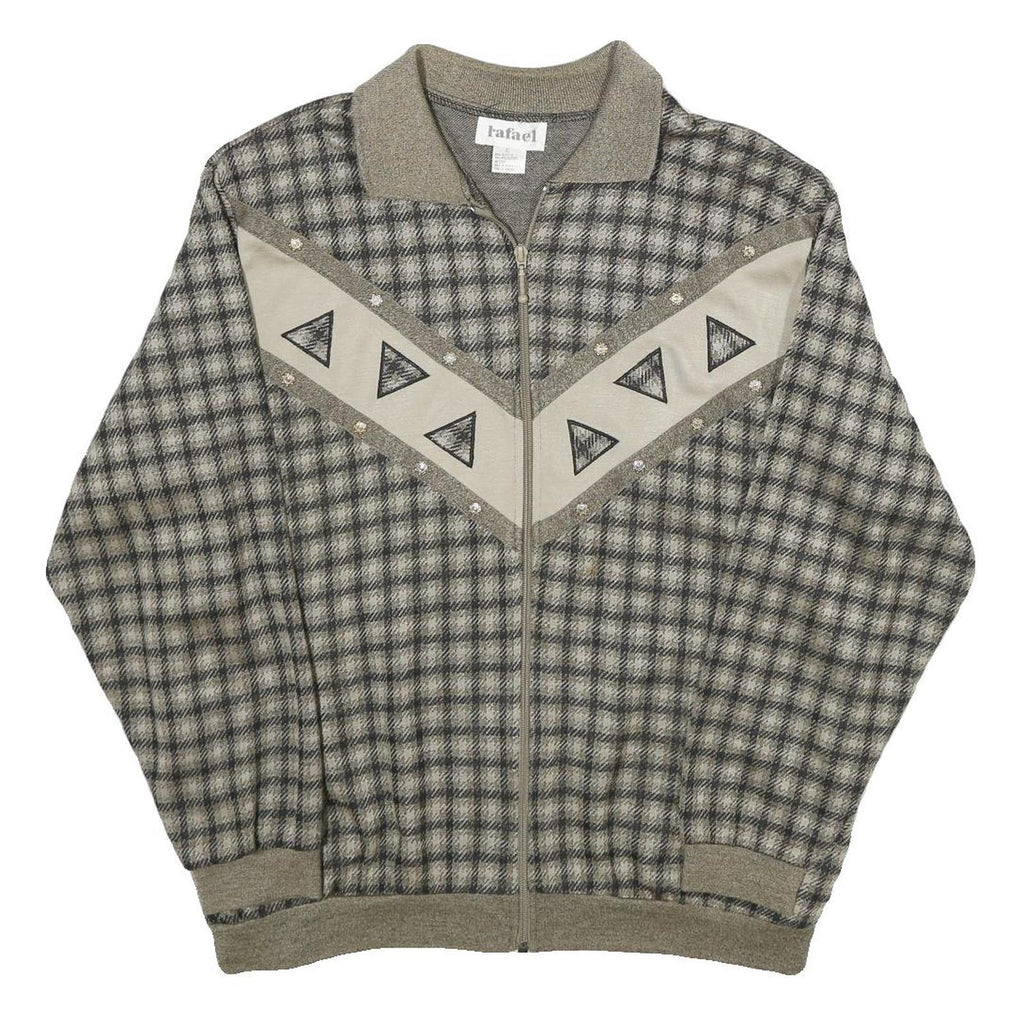 RAFAEL Womens Grey & Cream Checked Zip Jacket XL Acrylic Blend Patterned Casual