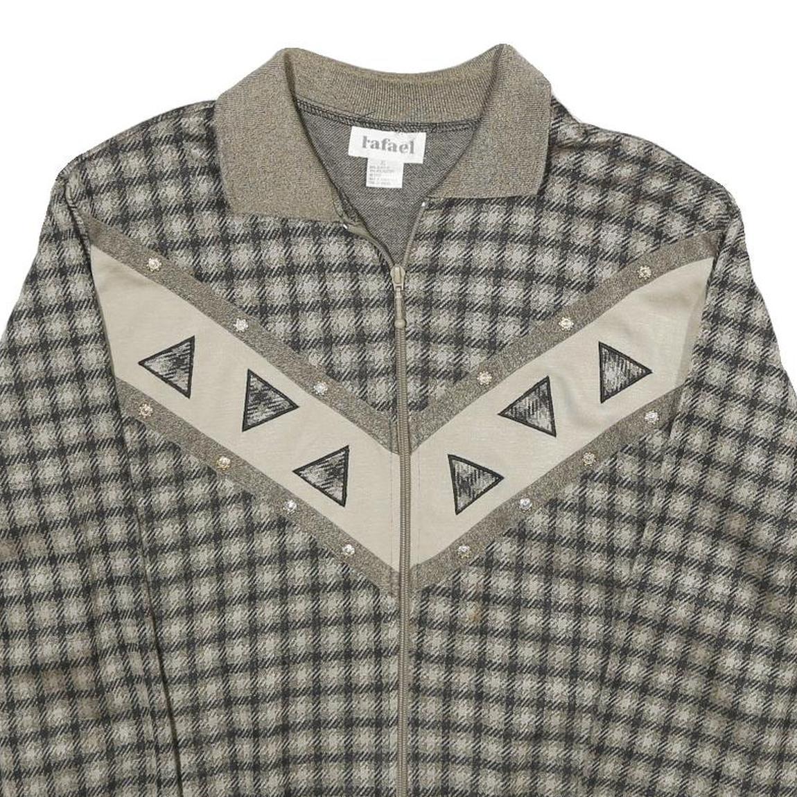 RAFAEL Womens Grey & Cream Checked Zip Jacket XL Acrylic Blend Patterned Casual