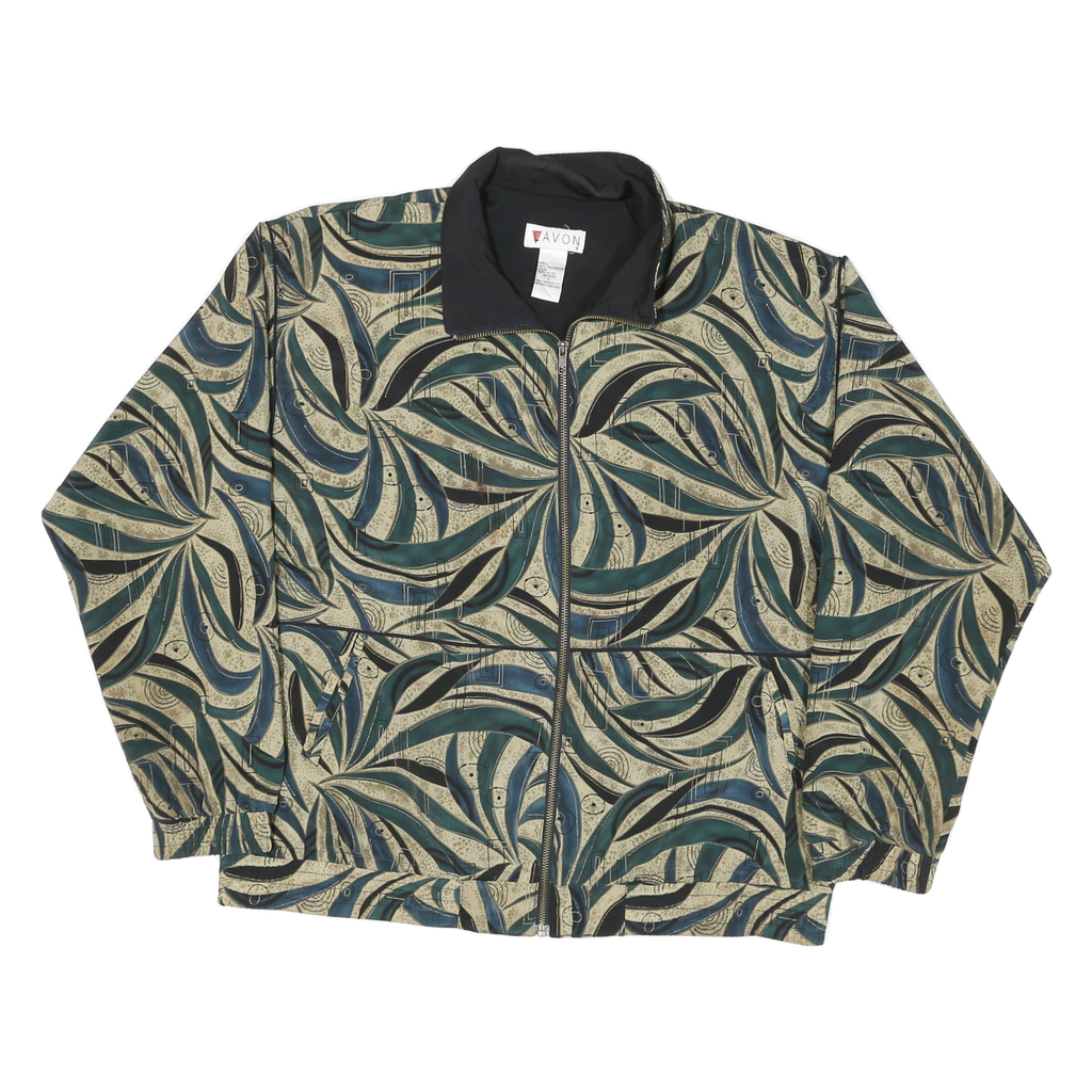 LAVON Womens Green Beige Abstract Pattern Nylon Jacket L Zip Classic Fit