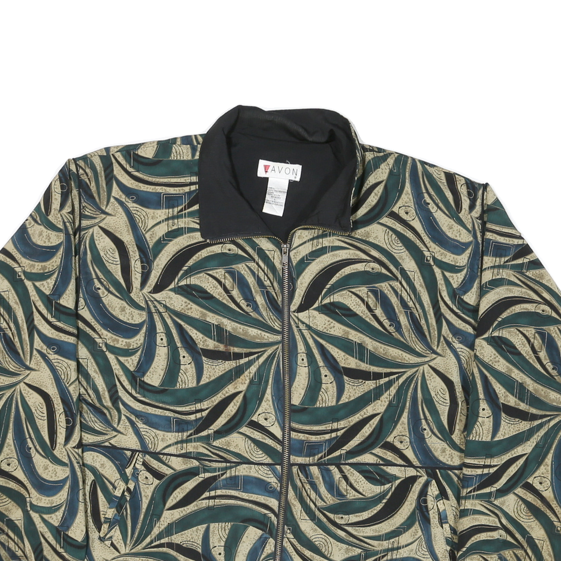 LAVON Womens Green Beige Abstract Pattern Nylon Jacket L Zip Classic Fit