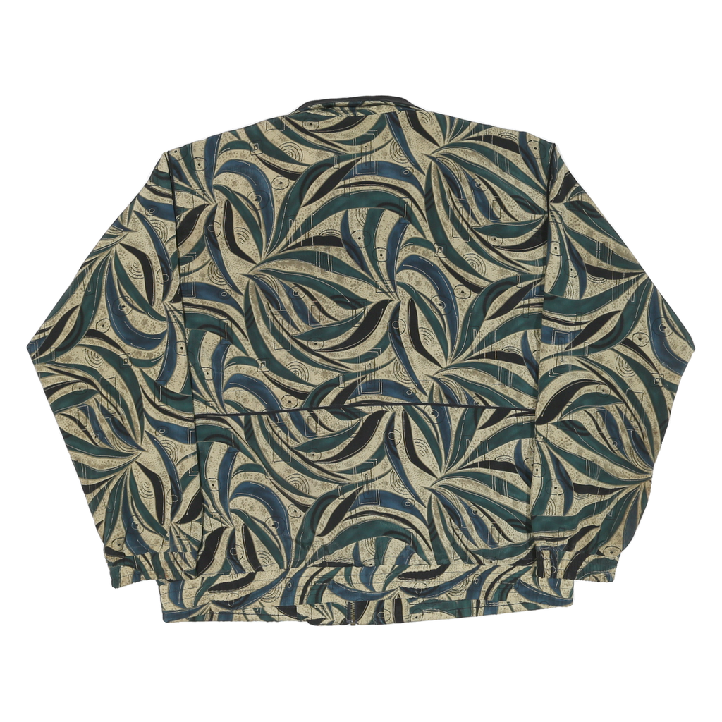 LAVON Womens Green Beige Abstract Pattern Nylon Jacket L Zip Classic Fit