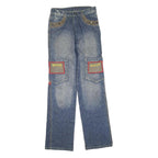 Womens Blue Regular Fit Denim Jeans Cargo Pockets Zip Closure W26 L30