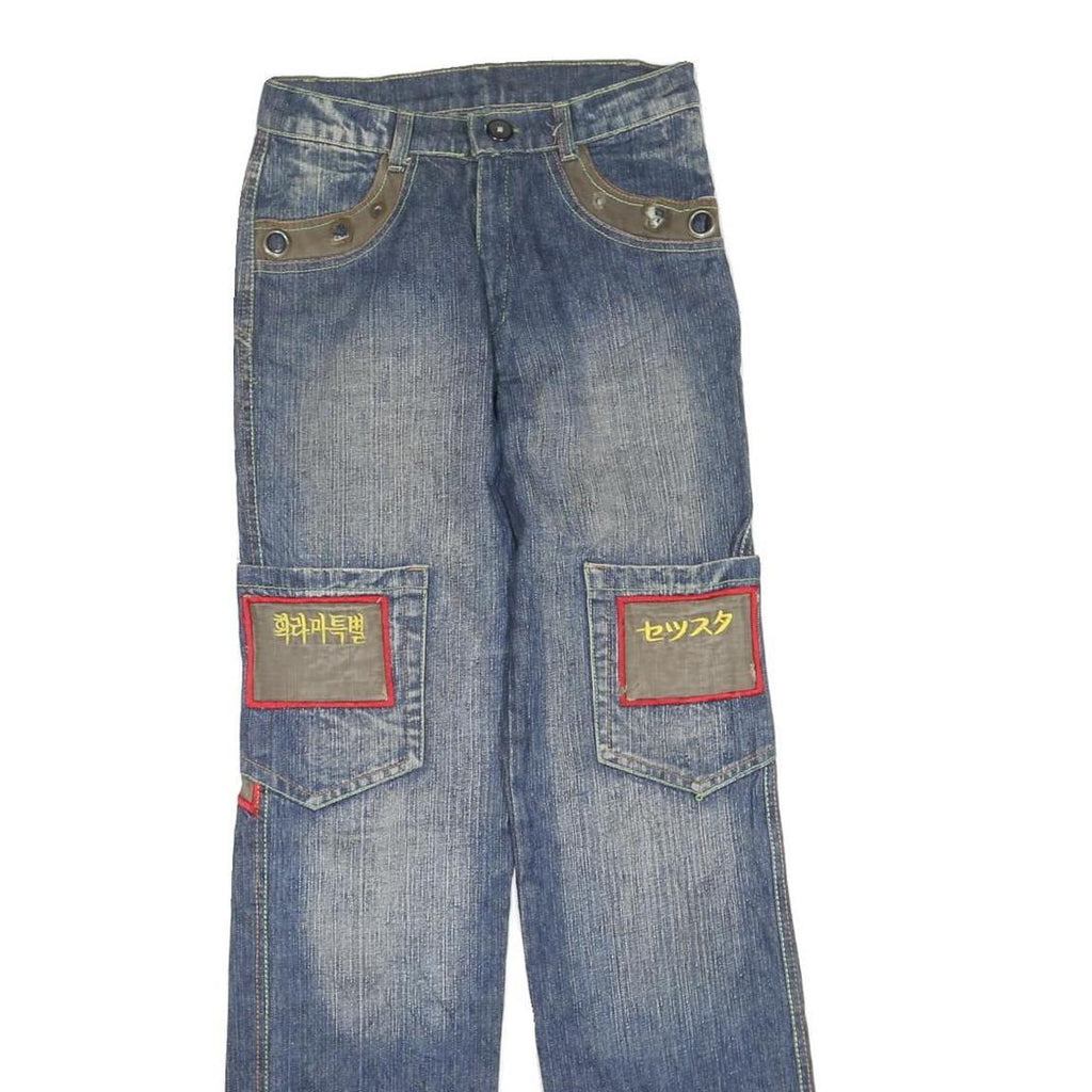 Womens Blue Regular Fit Denim Jeans Cargo Pockets Zip Closure W26 L30