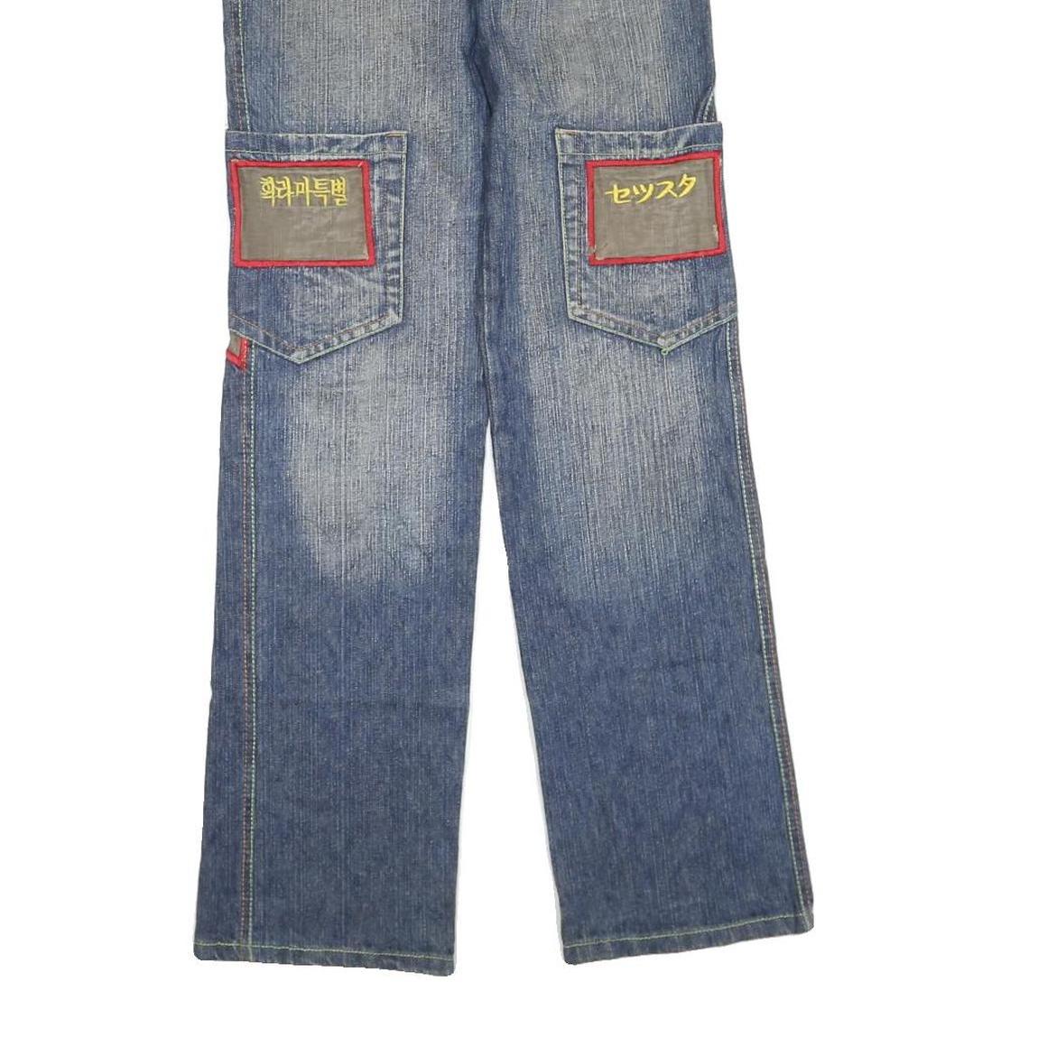 Womens Blue Regular Fit Denim Jeans Cargo Pockets Zip Closure W26 L30