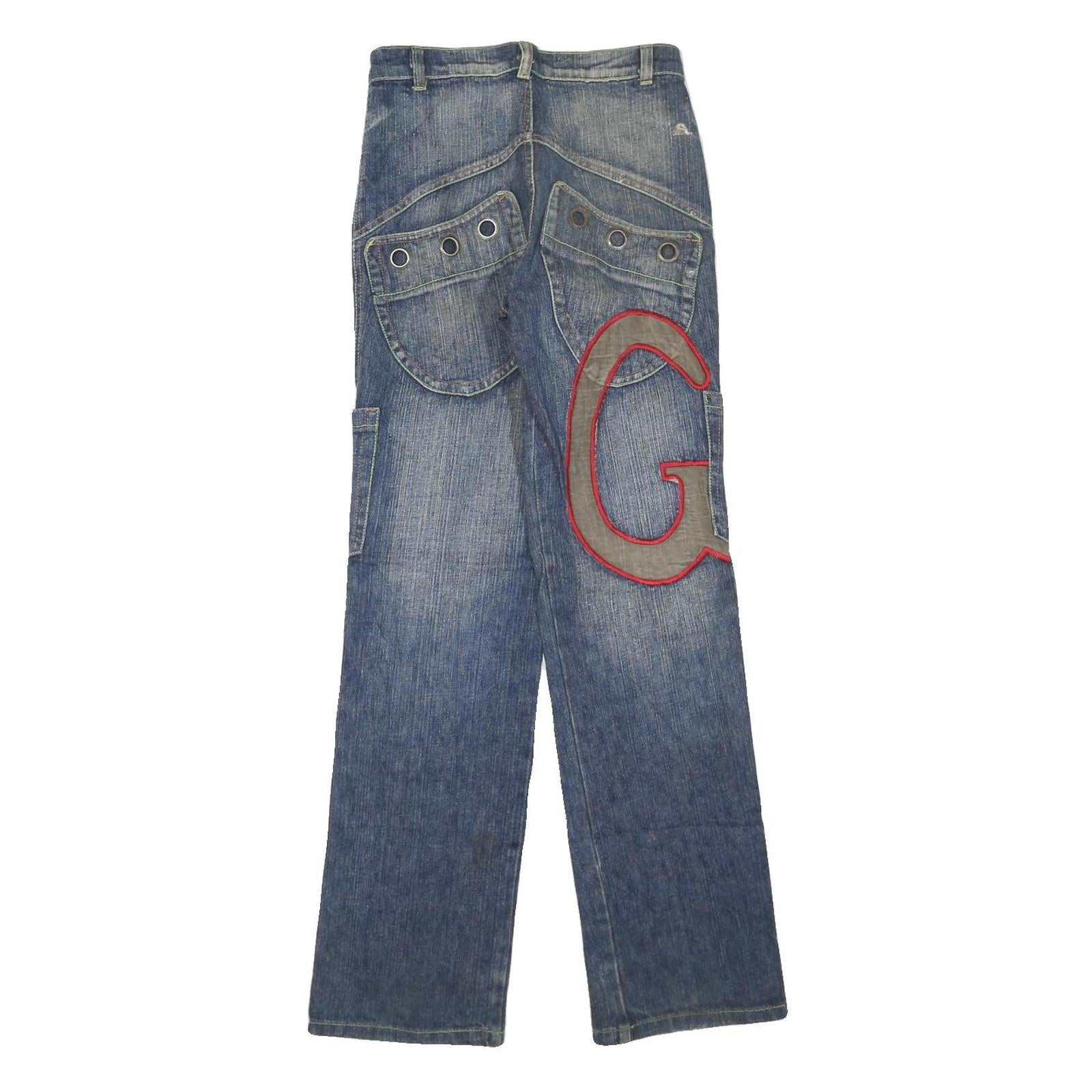 Womens Blue Regular Fit Denim Jeans Cargo Pockets Zip Closure W26 L30