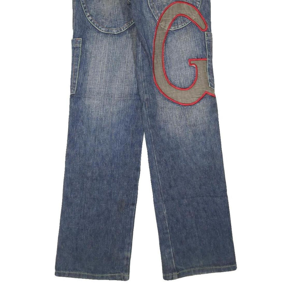 Womens Blue Regular Fit Denim Jeans Cargo Pockets Zip Closure W26 L30