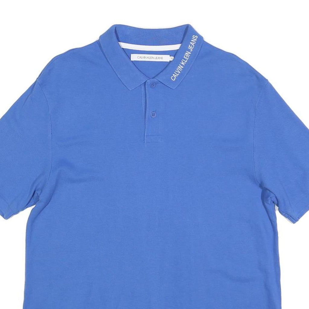 CALVIN KLEIN JEANS Mens Blue Short Sleeve Plain M Cotton Blend Polo Shirt