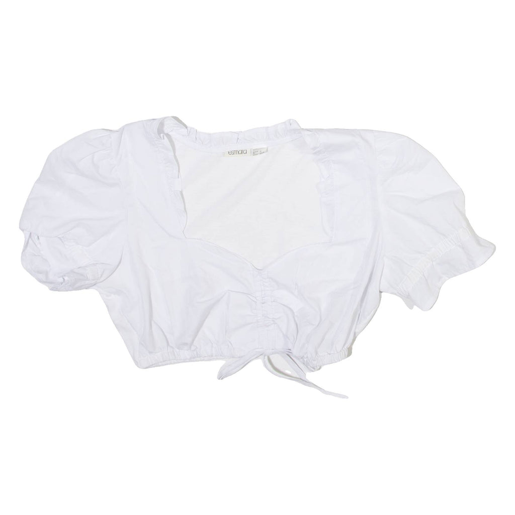 ESMARA Womens Cropped Blouse White Puff Sleeve M