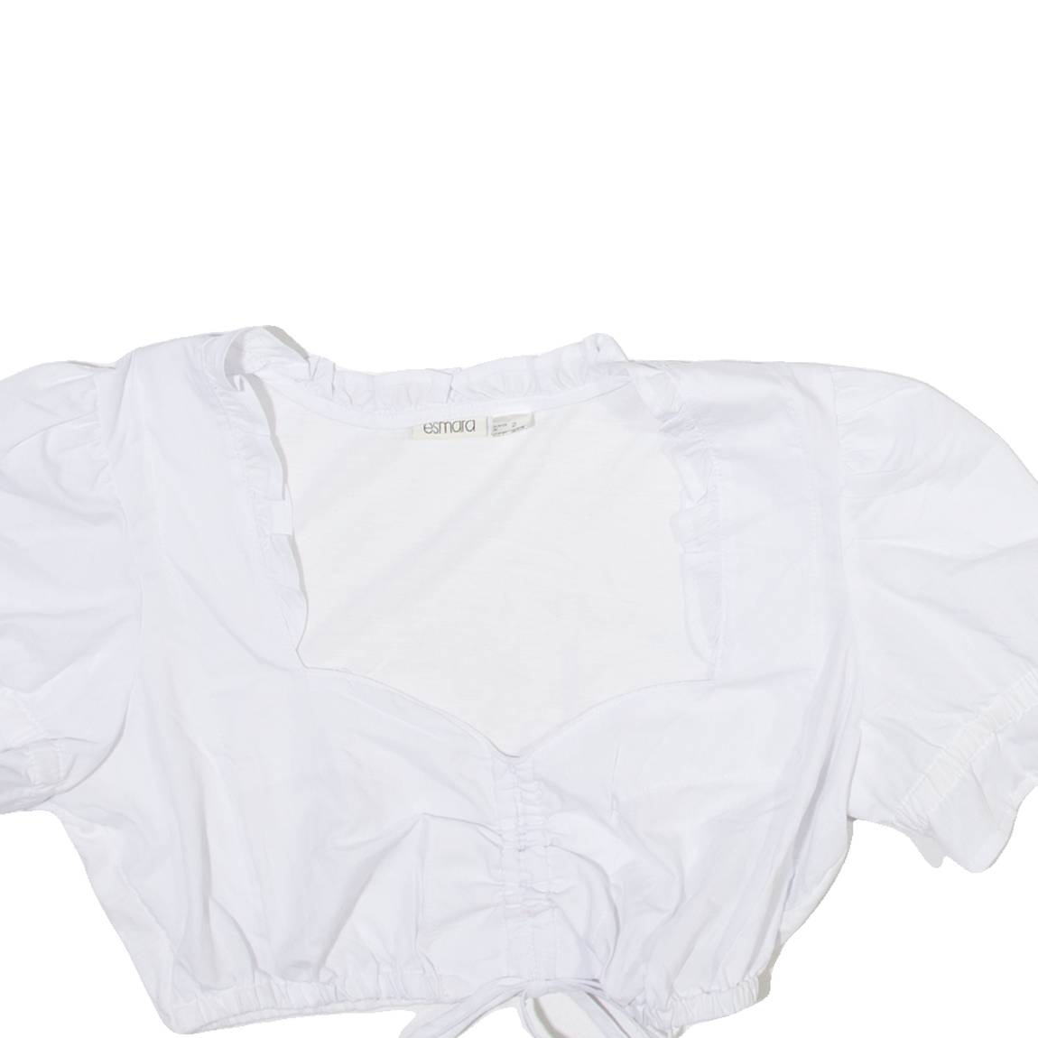 ESMARA Womens Cropped Blouse White Puff Sleeve M