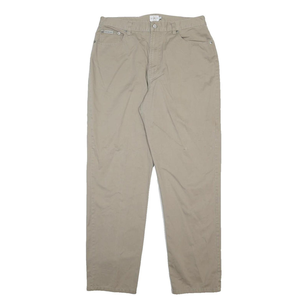 CALVIN KLEIN JEANS Womens Cotton Beige Regular Straight Trousers W32 L31 Casual