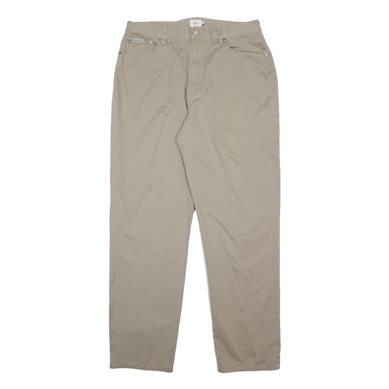 CALVIN KLEIN JEANS Womens Cotton Beige Regular Straight Trousers W32 L31 Casual