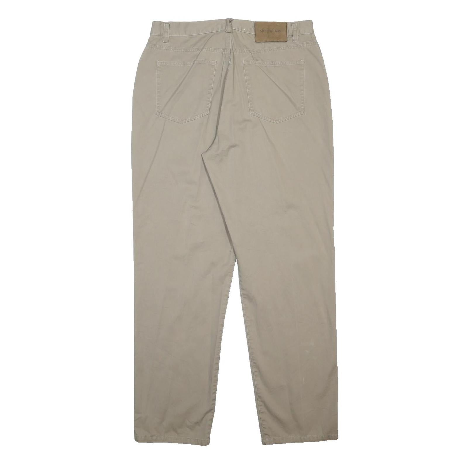 CALVIN KLEIN JEANS Womens Cotton Beige Regular Straight Trousers W32 L31 Casual
