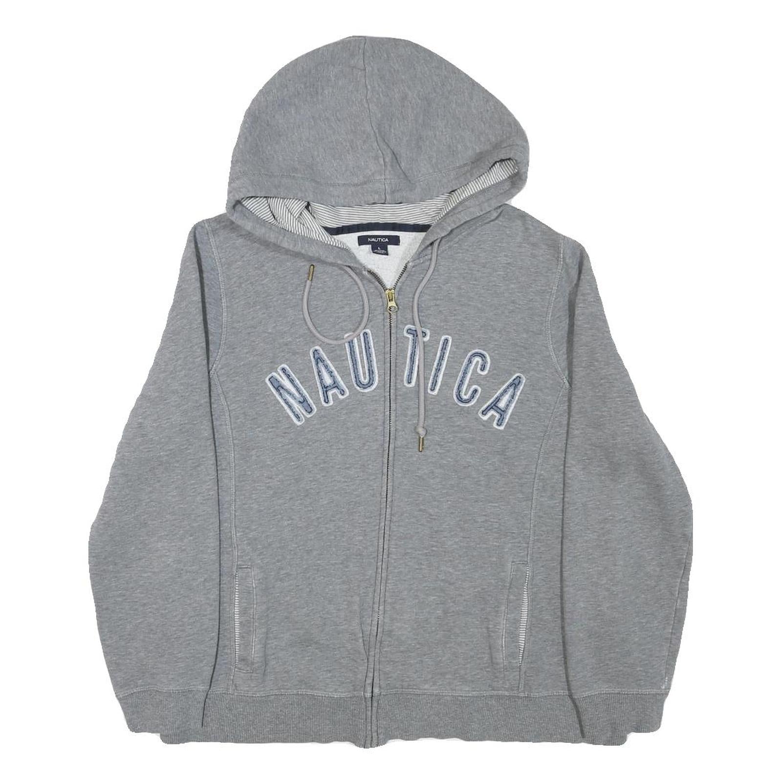 NAUTICA Womens Grey Hoodie L Zip Up Cotton Blend Casual Sweatshirt