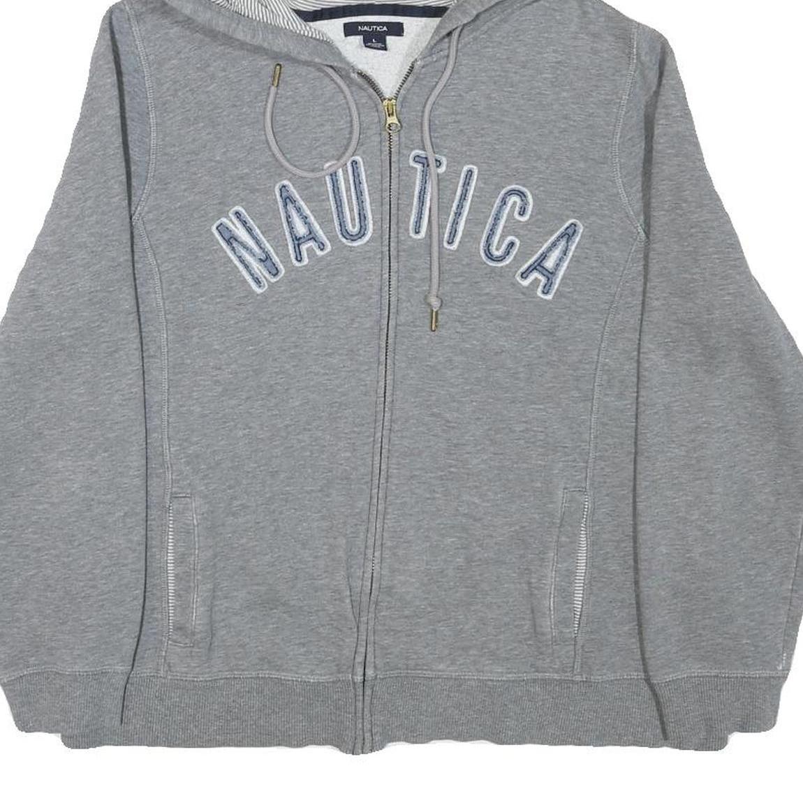 NAUTICA Womens Grey Hoodie L Zip Up Cotton Blend Casual Sweatshirt
