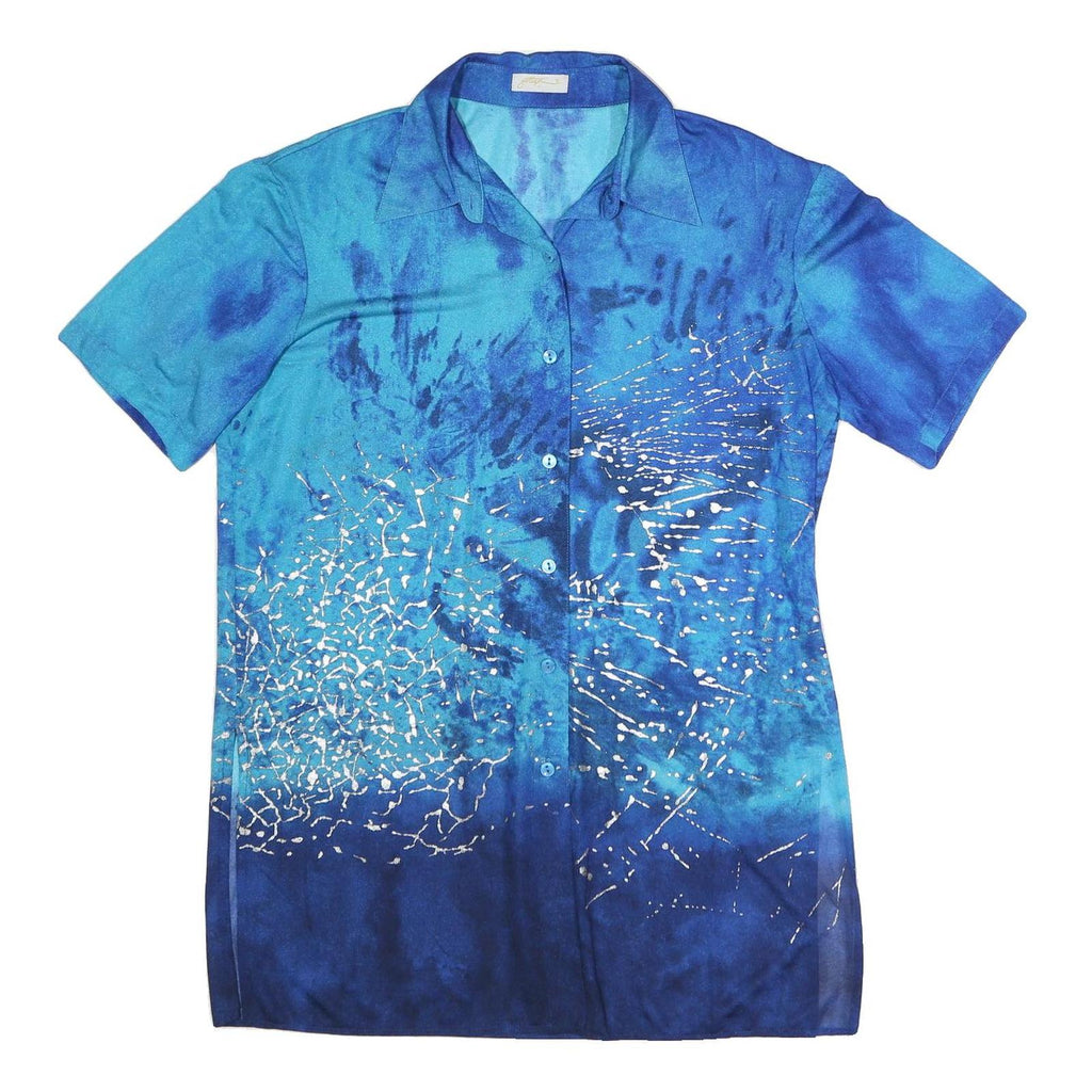GOTTEX Womens Blue Printed Shirt Short Sleeve Collared XL Button Front