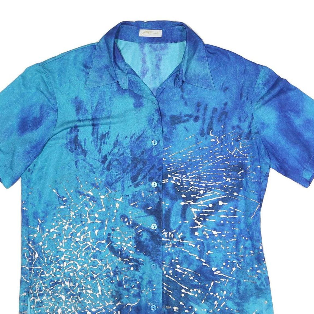 GOTTEX Womens Blue Printed Shirt Short Sleeve Collared XL Button Front