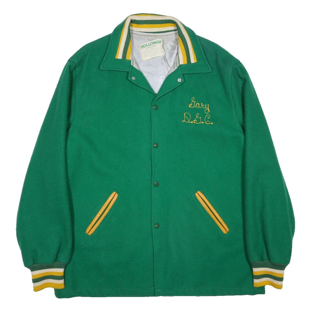 HOLLOWAY Mens Green Wool Button Jacket XL Plain Embroidered Gary DGC Sleeve