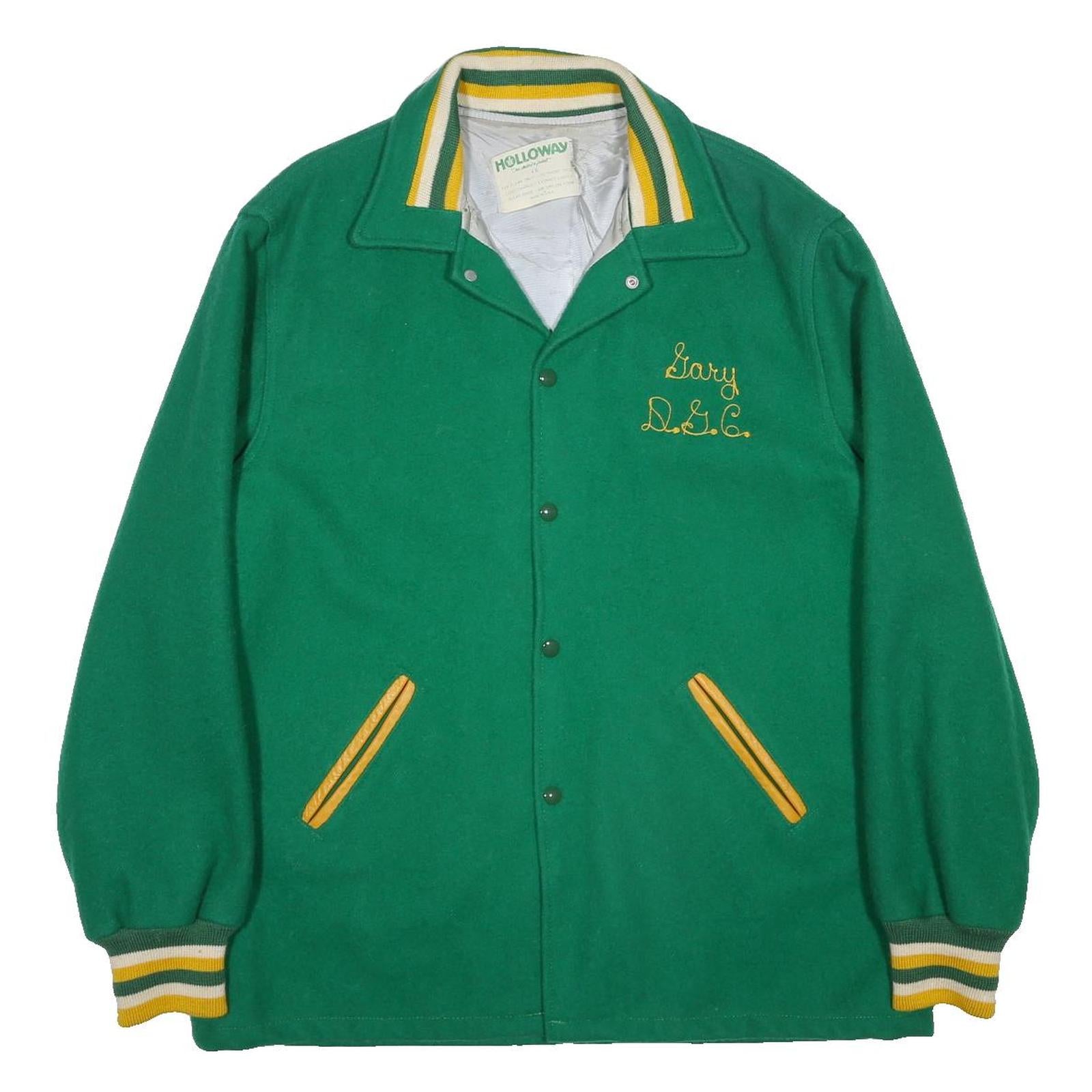 HOLLOWAY Mens Green Wool Button Jacket XL Plain Embroidered Gary DGC Sleeve