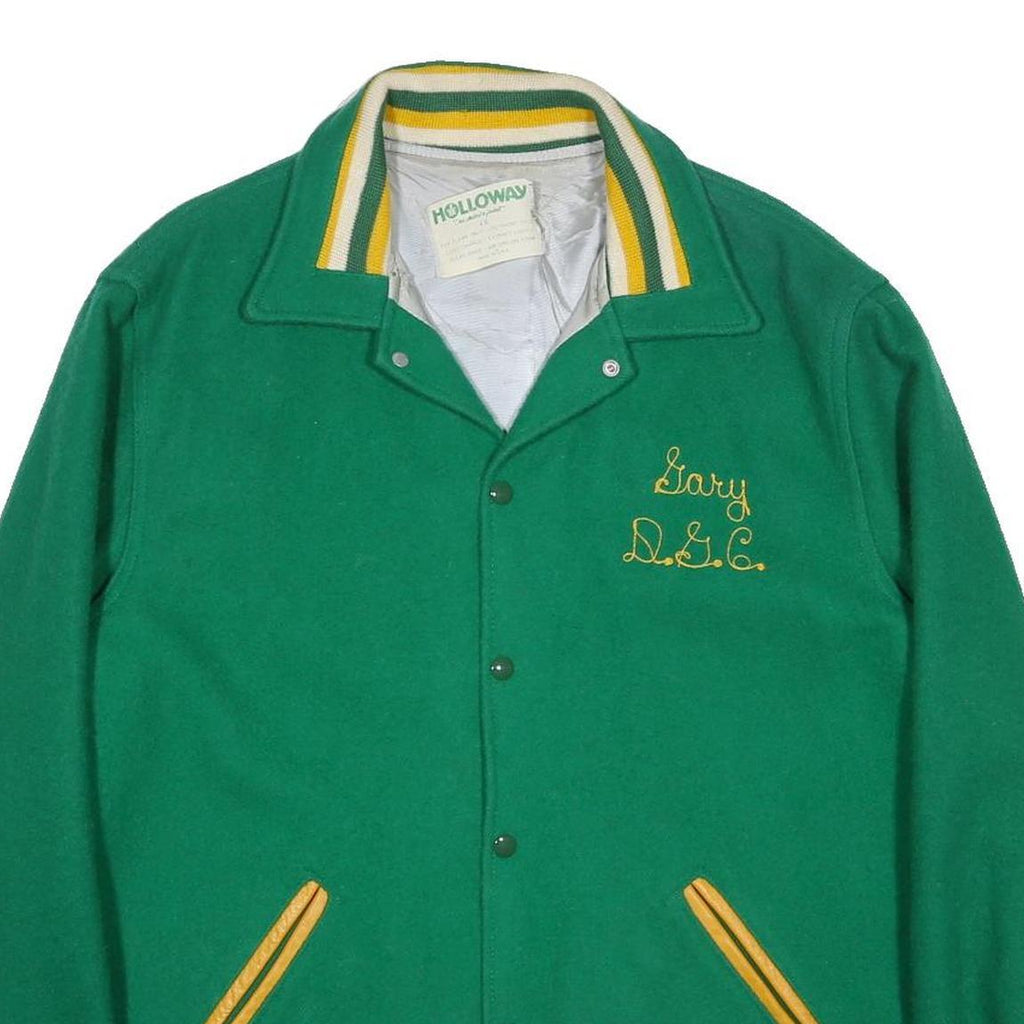 HOLLOWAY Mens Green Wool Button Jacket XL Plain Embroidered Gary DGC Sleeve