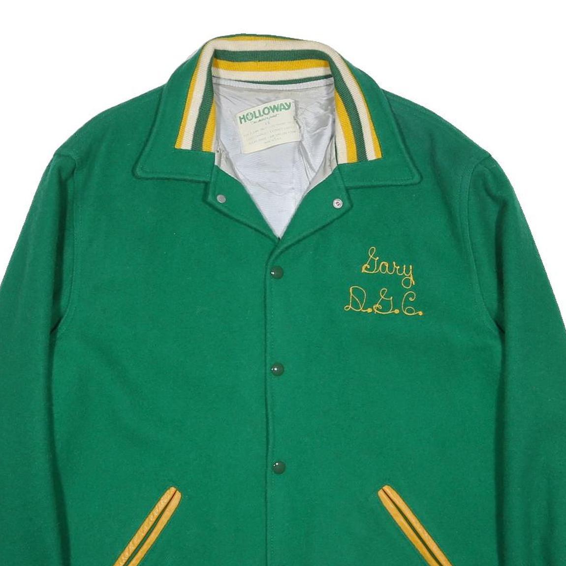 HOLLOWAY Mens Green Wool Button Jacket XL Plain Embroidered Gary DGC Sleeve