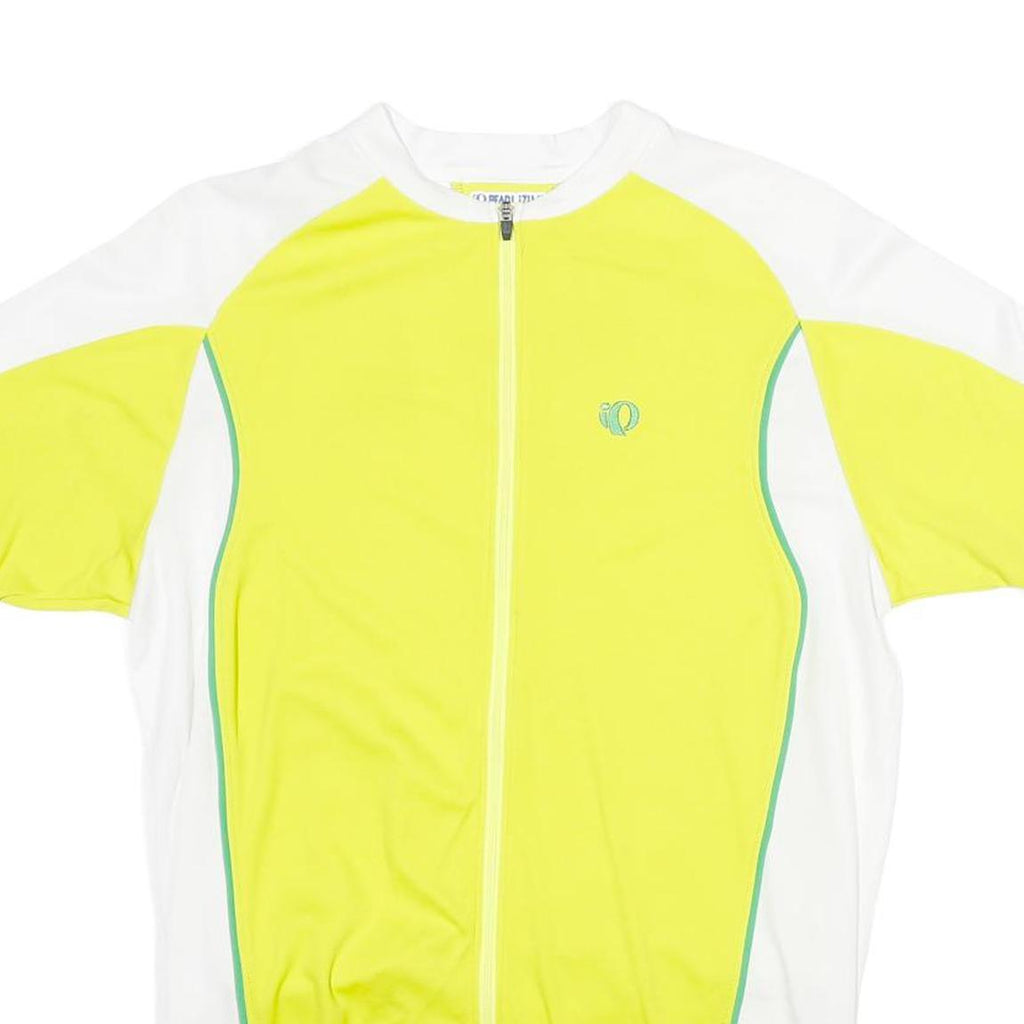 PEARL IZUMI Mens Yellow & White Cycling Jersey L Short Sleeve Crew Neck Zip