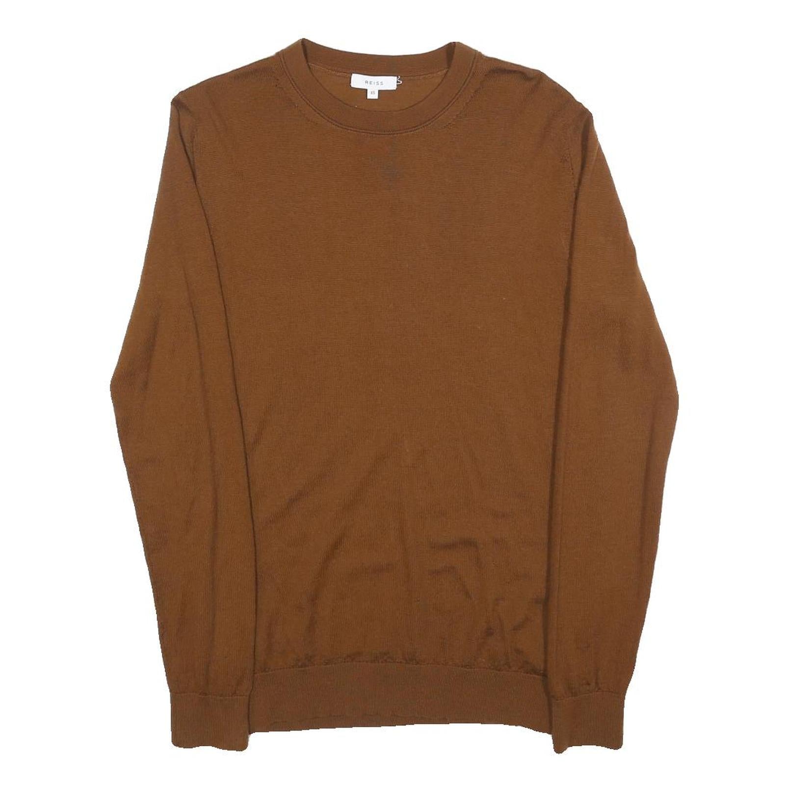REISS Mens Brown Plain Pullover Crew Neck Basic Knit XS Wool Jumper