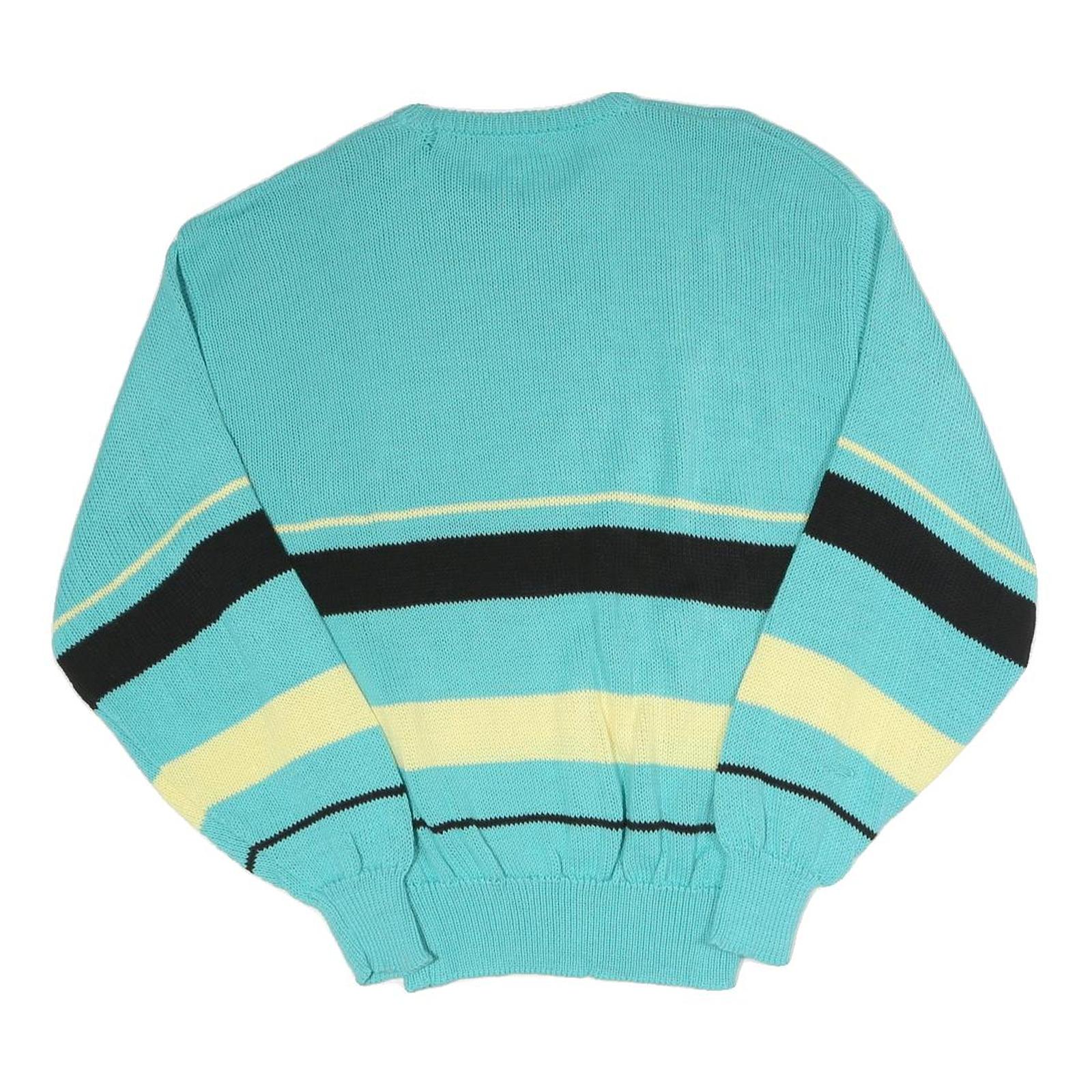 Womens Blue & Cream Cartoon Pattern Cotton Blend Patterned Crew Neck Basic Knit
