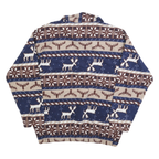 OUTBROOK Womens Blue Brown Cream Patterned Jumper 1/4 Zip Pullover M Reindeer