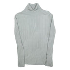 Womens Blue Plain Pullover Roll Neck Basic Knit Jumper M Ribbed Knit Silver