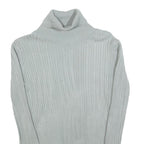 Womens Blue Plain Pullover Roll Neck Basic Knit Jumper M Ribbed Knit Silver