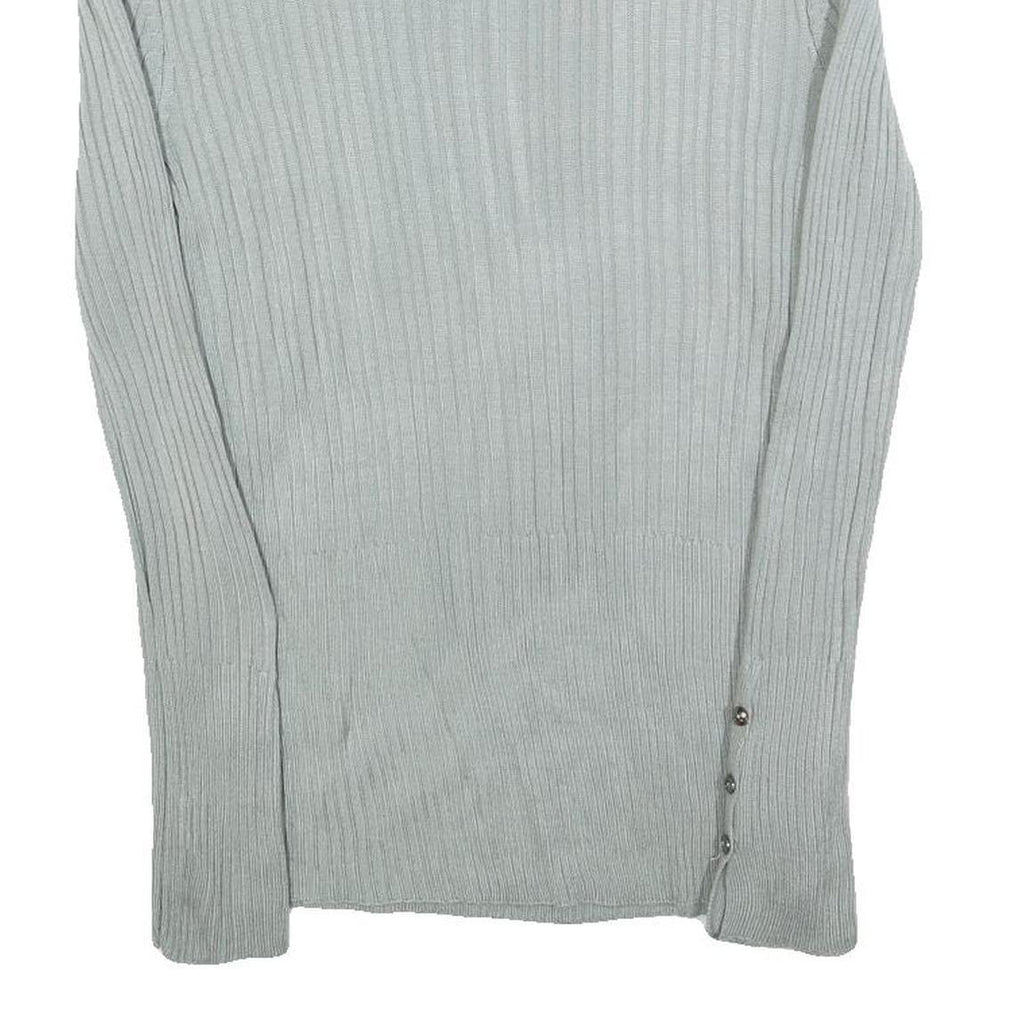 Womens Blue Plain Pullover Roll Neck Basic Knit Jumper M Ribbed Knit Silver