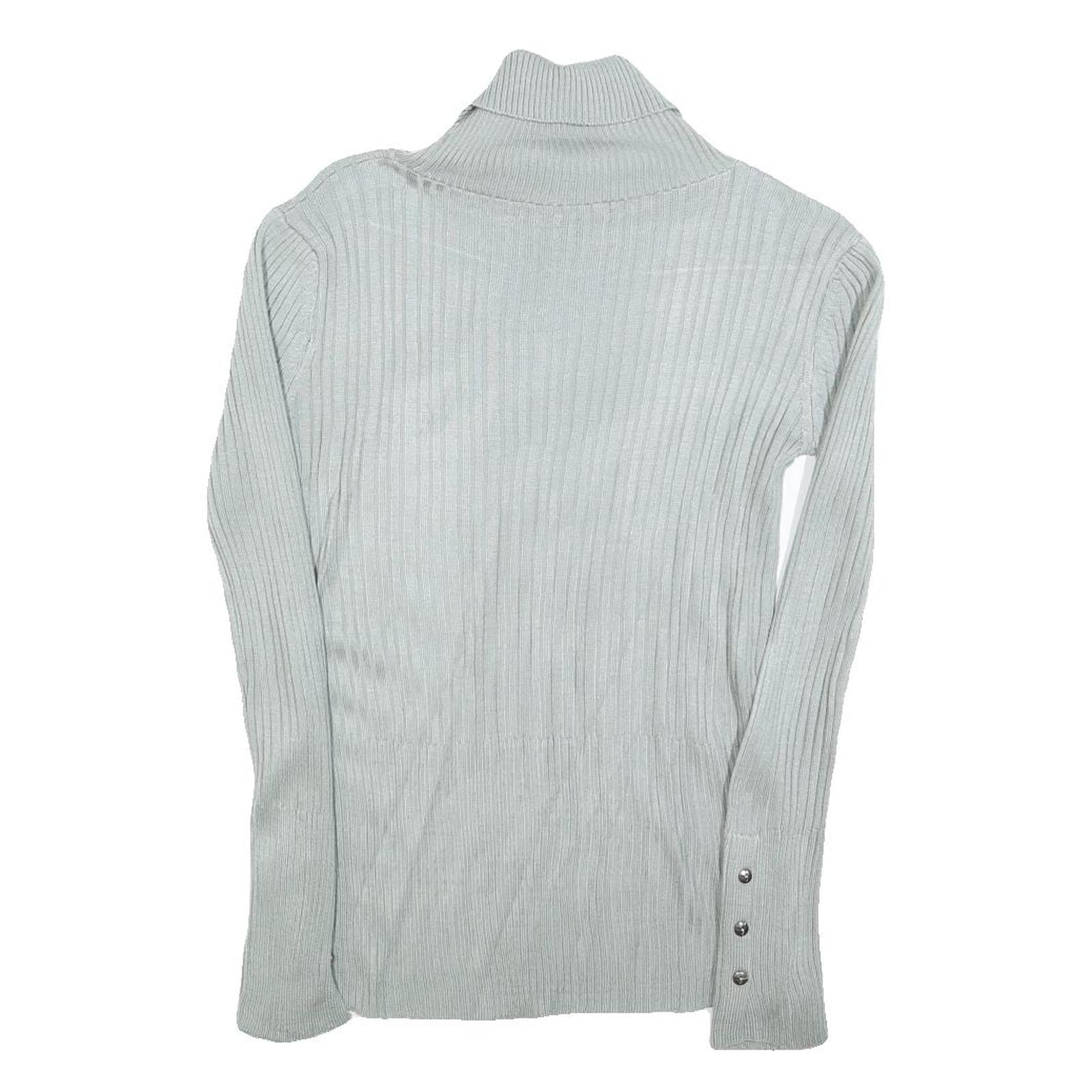 Womens Blue Plain Pullover Roll Neck Basic Knit Jumper M Ribbed Knit Silver