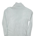 Womens Blue Plain Pullover Roll Neck Basic Knit Jumper M Ribbed Knit Silver