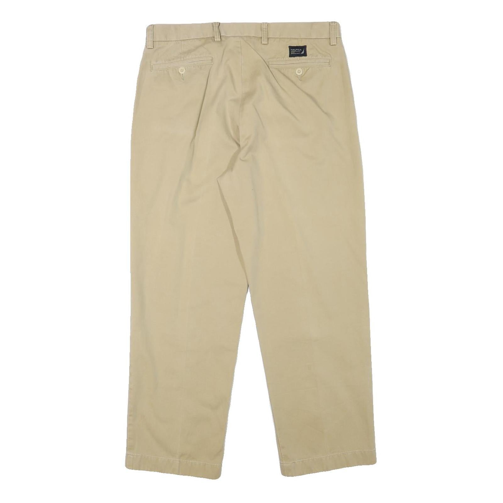 NAUTICA Mens Cotton Blend Beige Regular Fit Straight Leg Trousers W34 L28 Casual