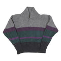BOSTON TRADERS Mens Grey & Purple Patterned Wool Jumper Shawl Collar Cable Knit