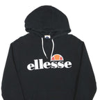 ELLESSE Womens Black Hoodie UK 10 Cotton Blend Logo Pullover Hooded Sweatshirt