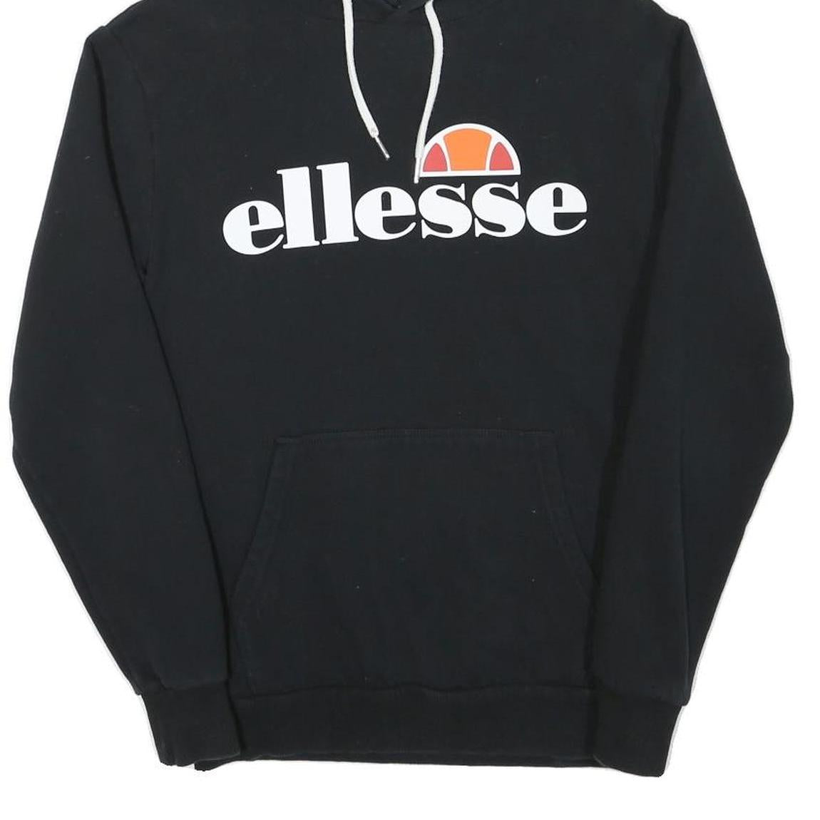 ELLESSE Womens Black Hoodie UK 10 Cotton Blend Logo Pullover Hooded Sweatshirt