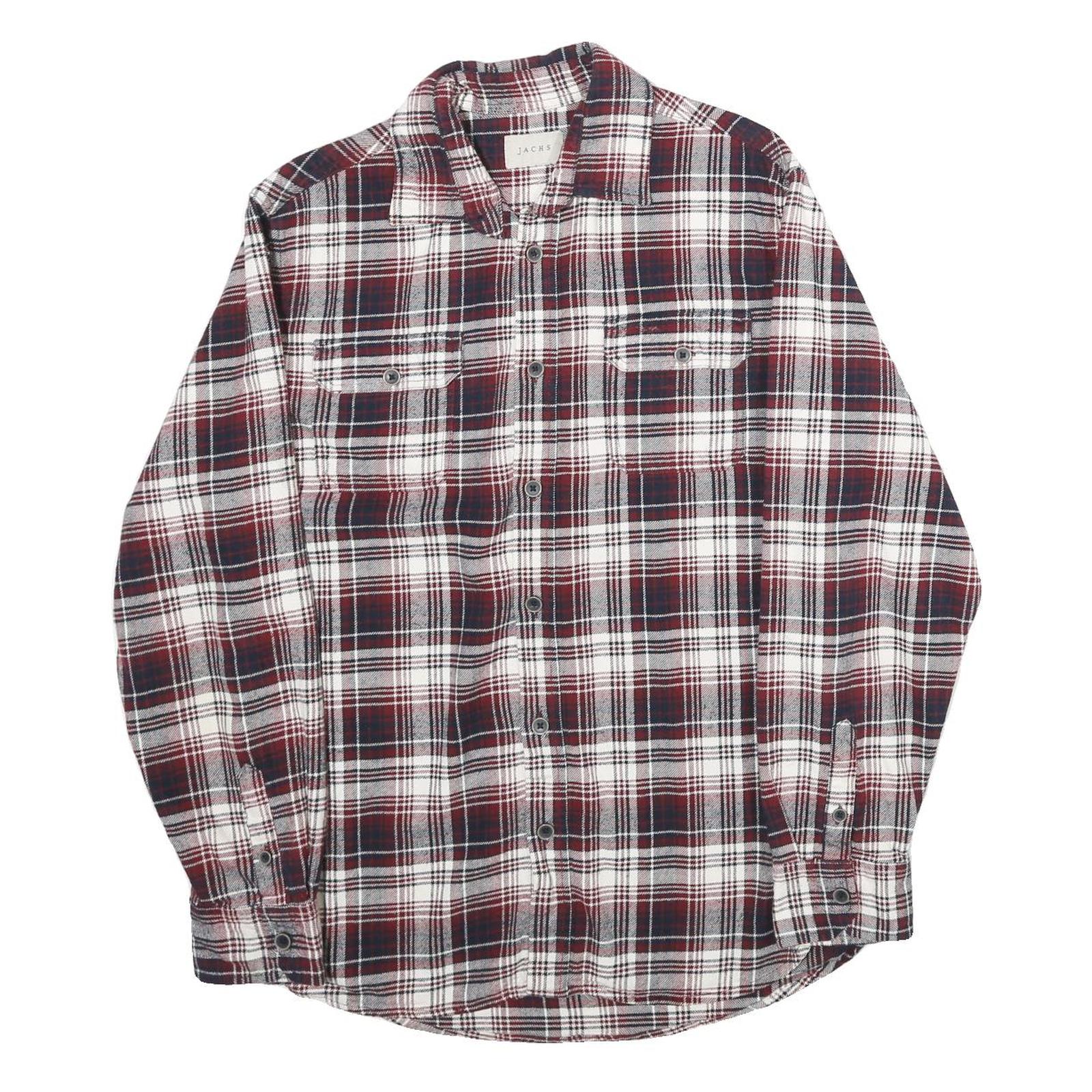 JACHS Mens Red & Grey Plaid Cotton Shirt M Button-Up Casual Long Sleeve