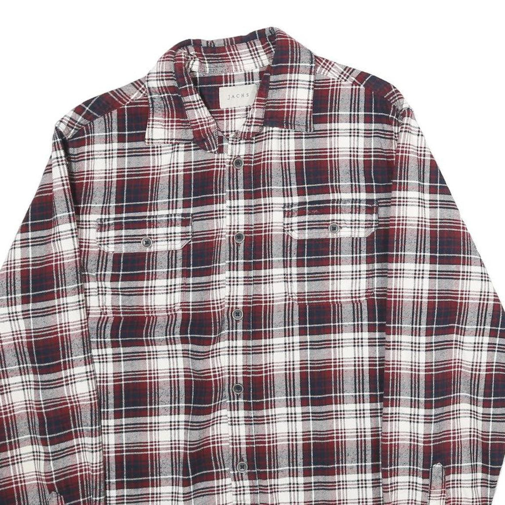 JACHS Mens Red & Grey Plaid Cotton Shirt M Button-Up Casual Long Sleeve
