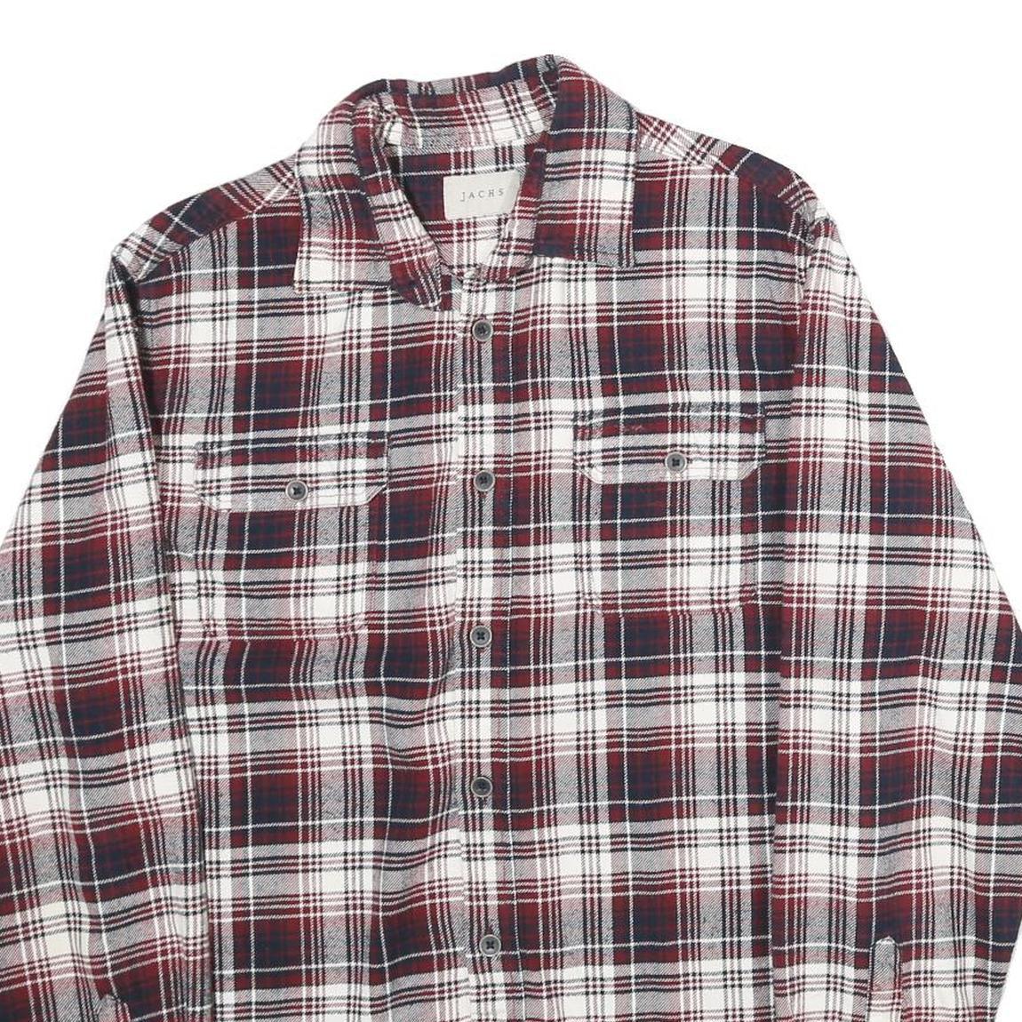 JACHS Mens Red & Grey Plaid Cotton Shirt M Button-Up Casual Long Sleeve