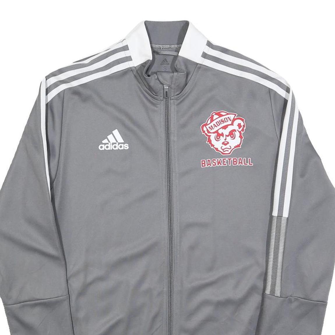 ADIDAS Mens Grey Basketball Track Jacket S Polyester Blend Zip Casual Sportswear