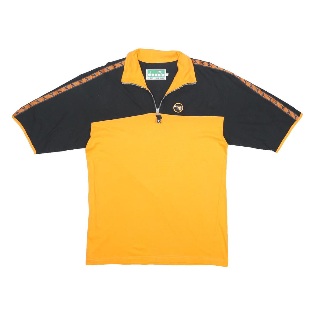 DIADORA Mens Yellow & Black Sporty Short Sleeve 1/4 Zip Collar T-Shirt L