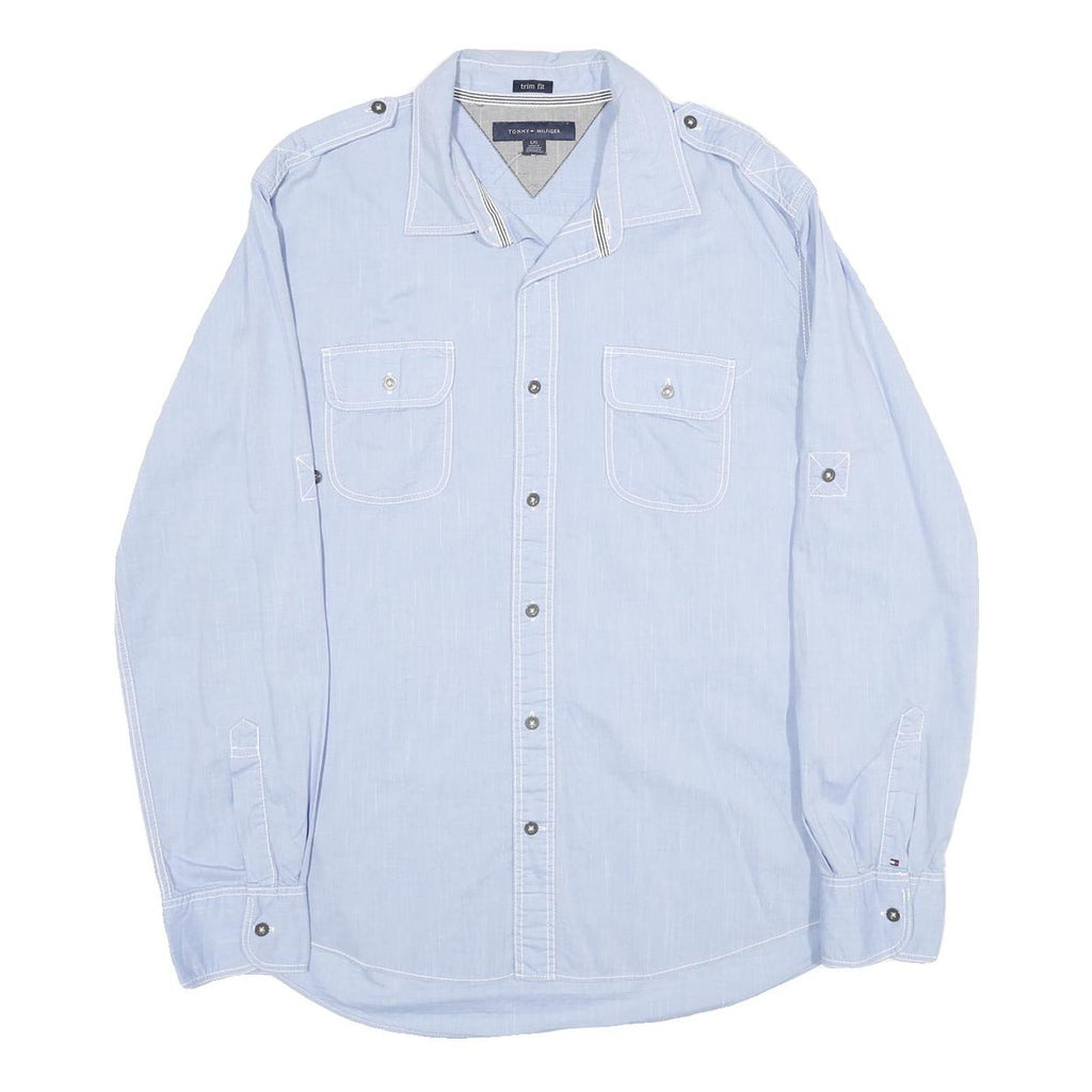 TOMMY HILFIGER Mens Blue Cotton Shirt L Button Front Casual Shirt L
