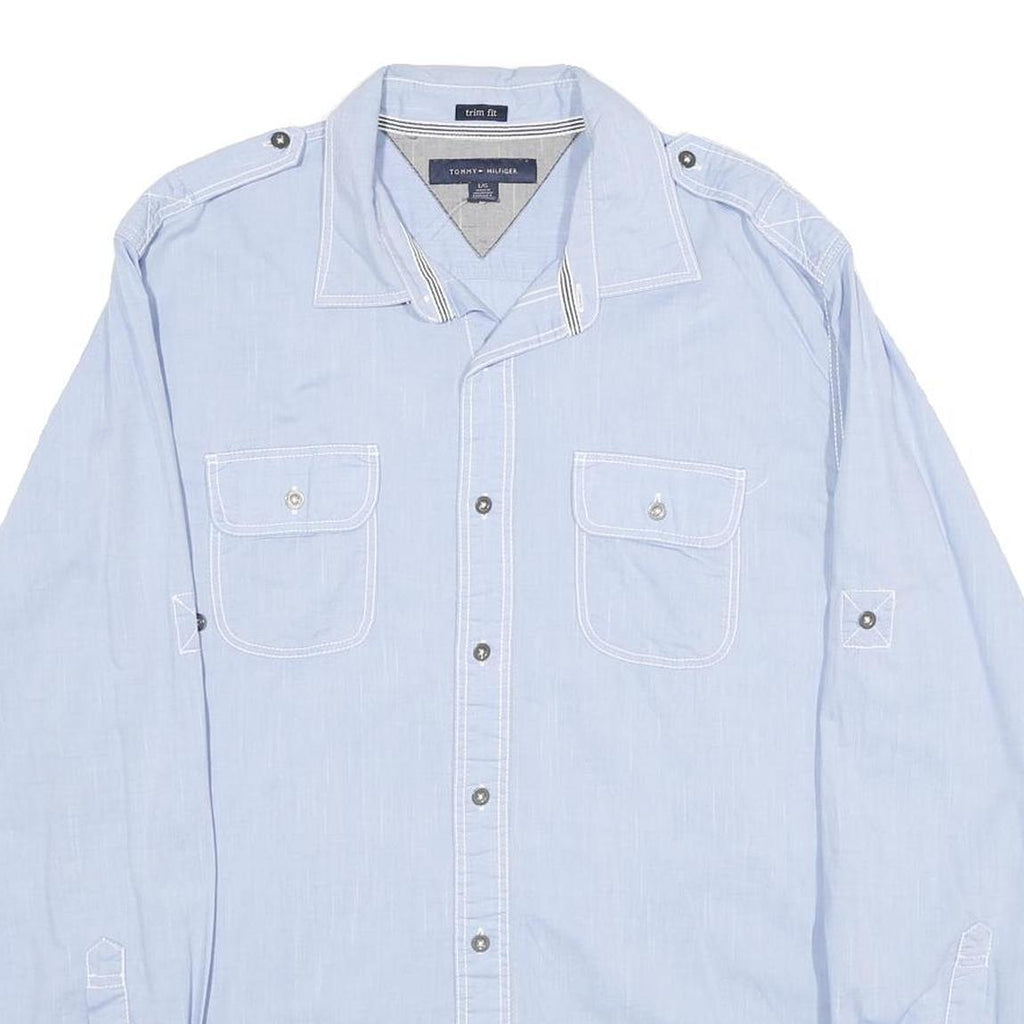 TOMMY HILFIGER Mens Blue Cotton Shirt L Button Front Casual Shirt L